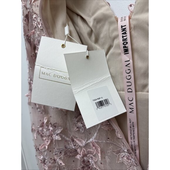 Mac Duggal Size 10 Pink 70224 Floral Applique Long Sleeve Illusion Gown Dress - Picture 11 of 12